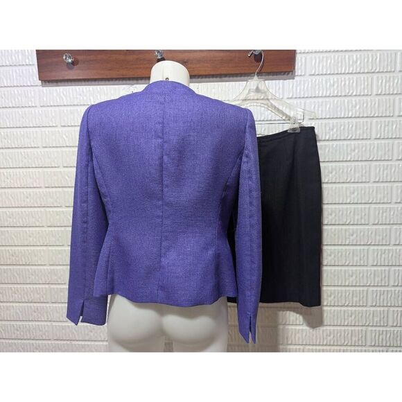 Le Suit Women's Purple & Black Solid Jacket & Skirt Suit Set Size 8P - Picture 4 of 8